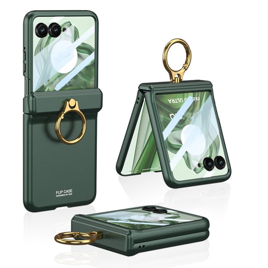 Pour Motorola Razr 50 Ultra GKK Étui à clapet magnétique intégré avec support anneau (vert)
