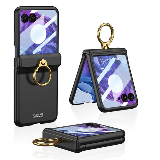 Pour Motorola Razr 50 Ultra Étui à rabat articulé magnétique intégré GKK avec support anneau (noir)