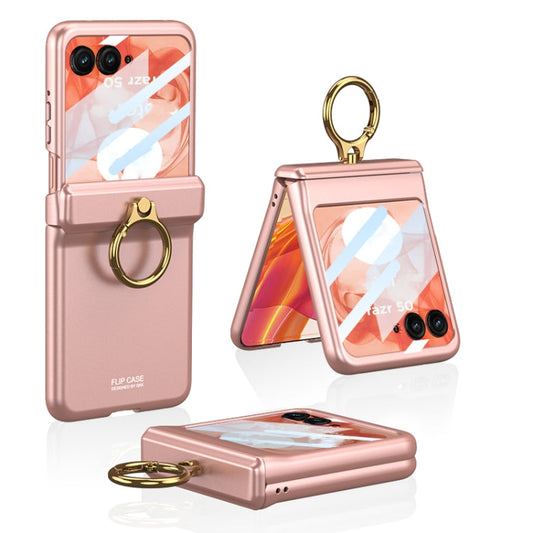 Pour Motorola Razr 50 GKK Étui à rabat magnétique intégré avec support anneau (Rose)