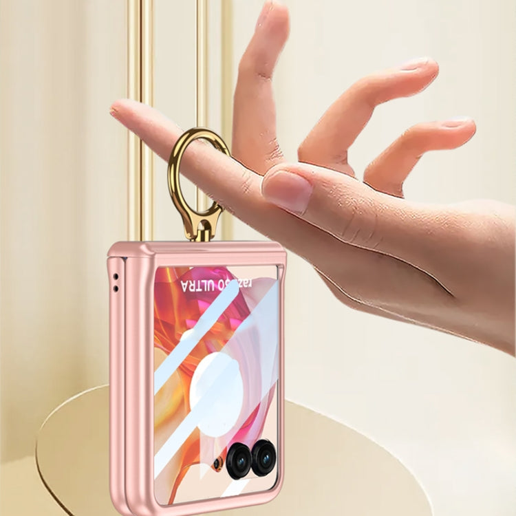 For Motorola Razr 50 GKK Integrated Magnetic Hinged Flip Case with Ring Holder(Pink)