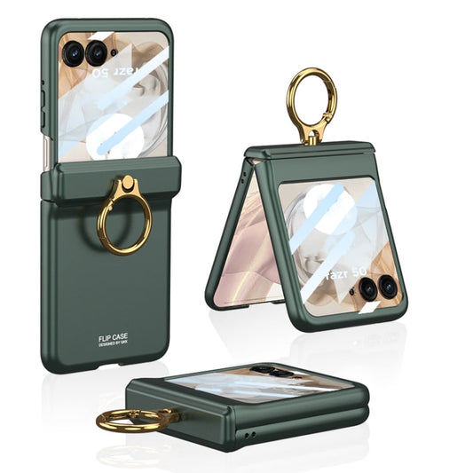 Pour Motorola Razr 50 GKK Étui à rabat articulé magnétique intégré avec support annulaire (vert)