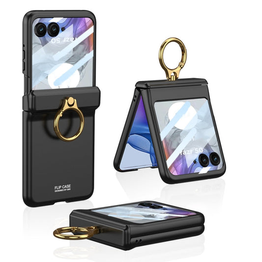 Pour Motorola Razr 50 GKK Étui à clapet magnétique intégré avec support anneau (noir)