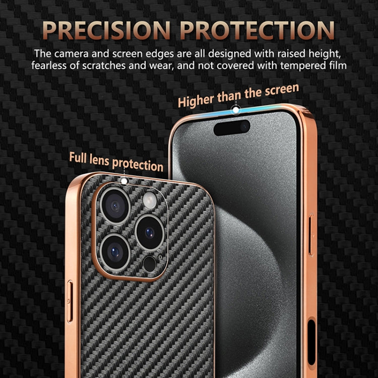 For iPhone 16 Pro Max AZNS Electroplated Edge Carbon Fiber Texture Phone Case(Green)