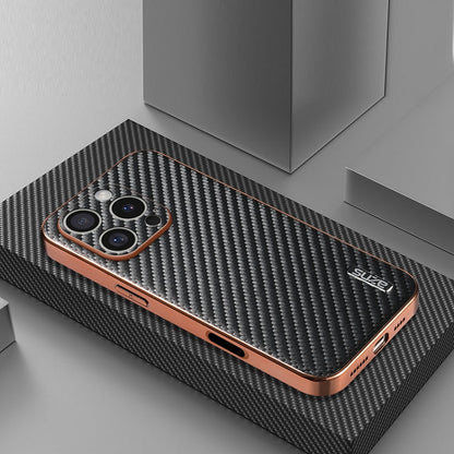 For iPhone 16 Pro AZNS Electroplated Edge Carbon Fiber Texture Phone Case(Black)