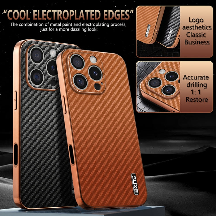 Pour iPhone 16 Pro, Coque de téléphone AZNS avec Bords Électroplaqués et Texture Fibre de Carbone (Bleu)