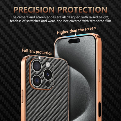 Pour iPhone 16 Pro, Coque de téléphone AZNS avec Bords Électroplaqués et Texture Fibre de Carbone (Bleu)