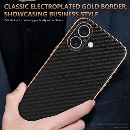 For iPhone 16 Plus AZNS Electroplated Edge Carbon Fiber Texture Phone Case(Black)