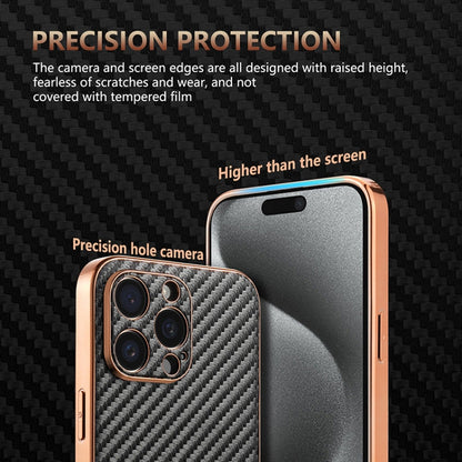 For iPhone 15 Pro AZNS Electroplated Edge Carbon Fiber Texture Phone Case(Green)