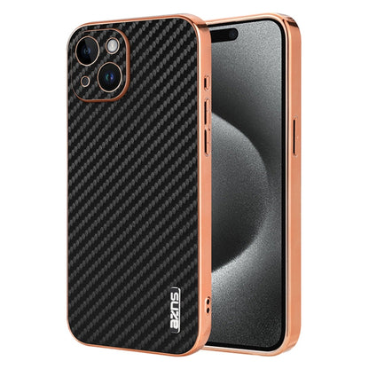 For iPhone 14 AZNS Electroplated Edge Carbon Fiber Texture Phone Case(Black)