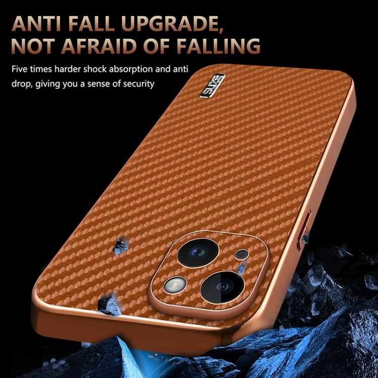 For iPhone 14 AZNS Electroplated Edge Carbon Fiber Texture Phone Case(Blue)