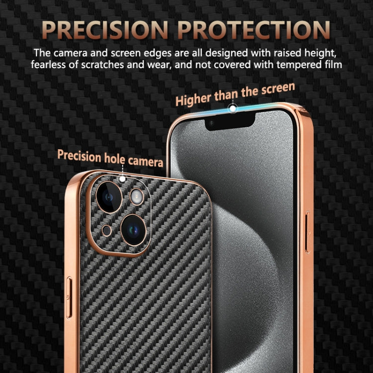 For iPhone 14 AZNS Electroplated Edge Carbon Fiber Texture Phone Case(Blue)