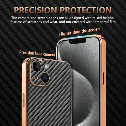 For iPhone 14 AZNS Electroplated Edge Carbon Fiber Texture Phone Case(Blue)