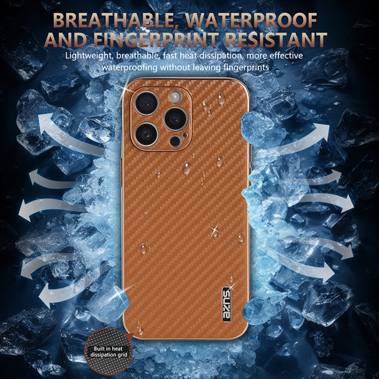 For iPhone 14 Pro Max AZNS Electroplated Edge Carbon Fiber Texture Phone Case(Blue)