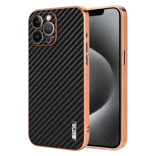 Pour iPhone 13 Pro Coque de téléphone AZNS avec bord galvanisé et texture fibre de carbone (Noir)