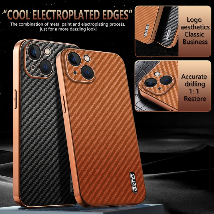 For iPhone 13 AZNS Electroplated Edge Carbon Fiber Texture Phone Case(Blue)