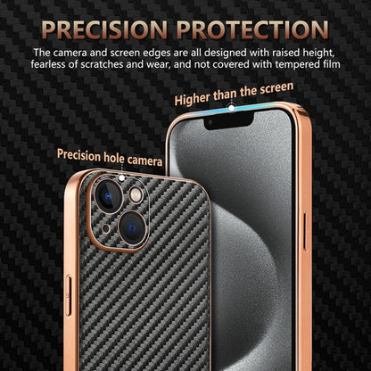 For iPhone 13 AZNS Electroplated Edge Carbon Fiber Texture Phone Case(Blue)