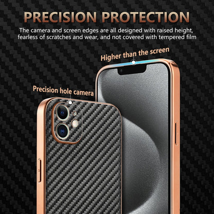 For iPhone 12 AZNS Electroplated Edge Carbon Fiber Texture Phone Case(Brown)