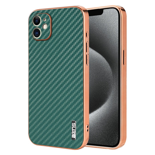 For iPhone 12 AZNS Electroplated Edge Carbon Fiber Texture Phone Case(Green)