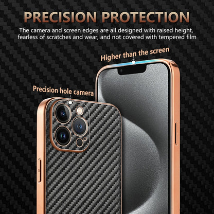 For iPhone 12 Pro Max AZNS Electroplated Edge Carbon Fiber Texture Phone Case(Brown)