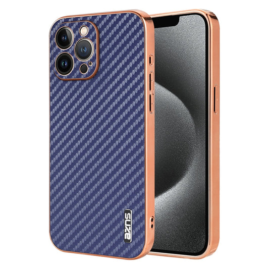 Pour iPhone 12 Pro Max AZNS Coque de téléphone à bord galvanisé en fibre de carbone (Bleu)