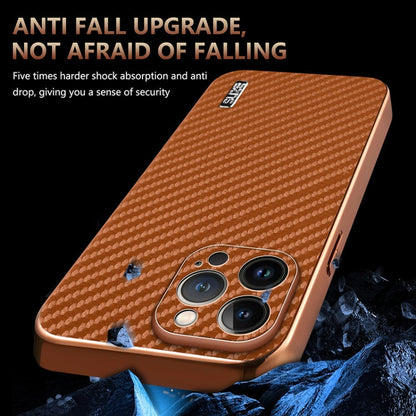 For iPhone 12 Pro AZNS Electroplated Edge Carbon Fiber Texture Phone Case(Blue)