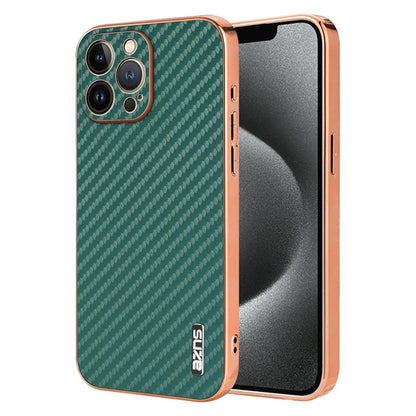 For iPhone 12 Pro AZNS Electroplated Edge Carbon Fiber Texture Phone Case(Green)