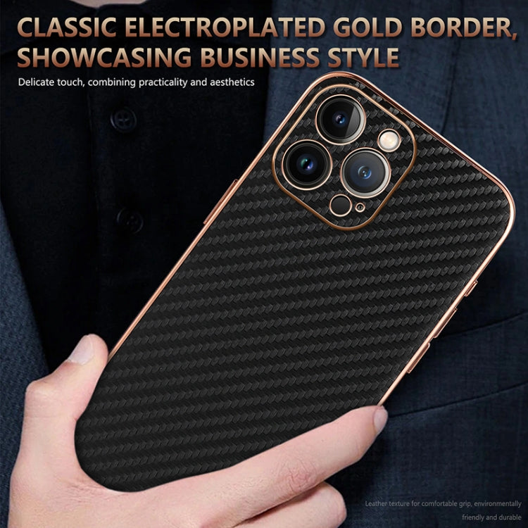 For iPhone 12 Pro AZNS Electroplated Edge Carbon Fiber Texture Phone Case(Green)
