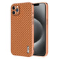 For iPhone 11 Pro AZNS Electroplated Edge Carbon Fiber Texture Phone Case(Brown)