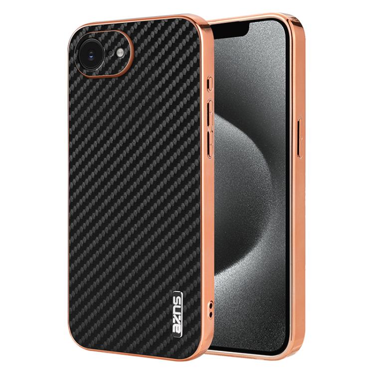 For iPhone 17e / 16e AZNS Electroplated Edge Carbon Fiber Texture Phone Case(Black)