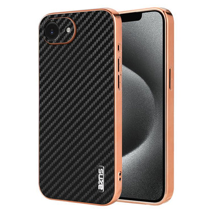For iPhone 17e / 16e AZNS Electroplated Edge Carbon Fiber Texture Phone Case(Black)