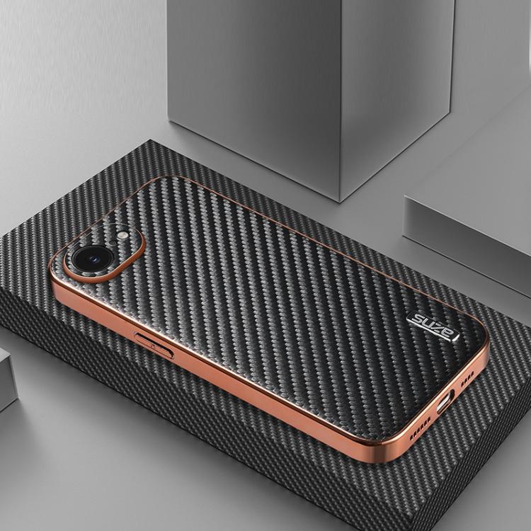 For iPhone 17e / 16e AZNS Electroplated Edge Carbon Fiber Texture Phone Case(Black)