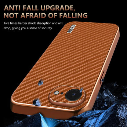 For iPhone 17e / 16e AZNS Electroplated Edge Carbon Fiber Texture Phone Case(Brown)
