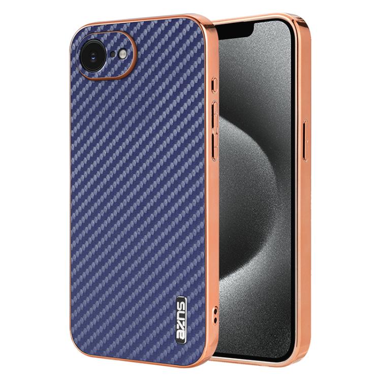 For iPhone 17e / 16e AZNS Electroplated Edge Carbon Fiber Texture Phone Case(Blue)