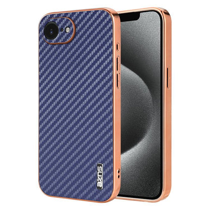 For iPhone 17e / 16e AZNS Electroplated Edge Carbon Fiber Texture Phone Case(Blue)