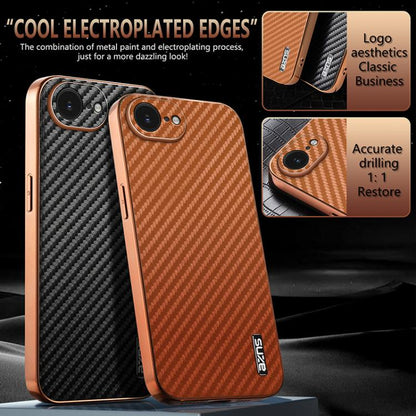 For iPhone 17e / 16e AZNS Electroplated Edge Carbon Fiber Texture Phone Case(Blue)