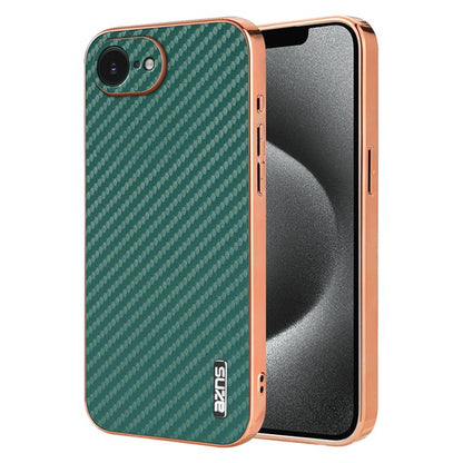 For iPhone 17e / 16e AZNS Electroplated Edge Carbon Fiber Texture Phone Case(Green)