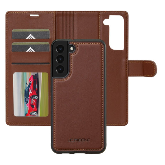 For Samsung Galaxy S22+ 5G LC.IMEEKE L2 Series Detachable Magsafe PU Phone Case with Lanyard(Brown)