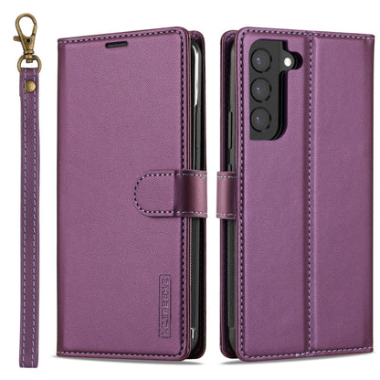 For Samsung Galaxy S22+ 5G LC.IMEEKE L2 Series Detachable Magsafe PU Phone Case with Lanyard(Purple)
