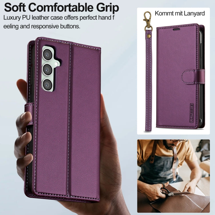 For Samsung Galaxy S23 FE 5G LC.IMEEKE L2 Series Detachable Magsafe PU Phone Case with Lanyard(Purple)