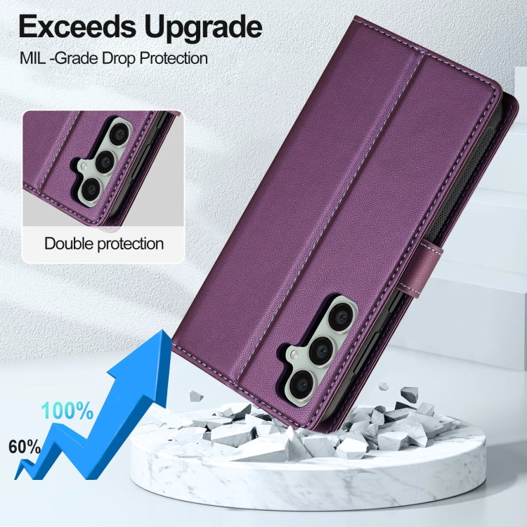 For Samsung Galaxy S24+ 5G LC.IMEEKE L2 Series Detachable Magsafe PU Phone Case with Lanyard(Purple)