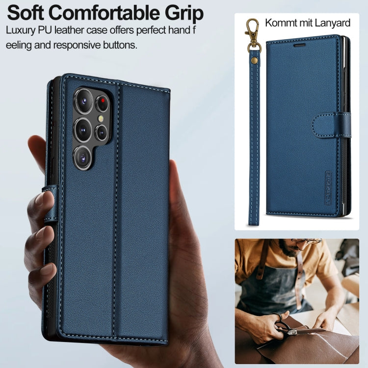 Pour Samsung Galaxy S24 Ultra 5G LC.IMEEKE Série L2 Coque de téléphone en PU détachable Magsafe avec cordon (bleu)