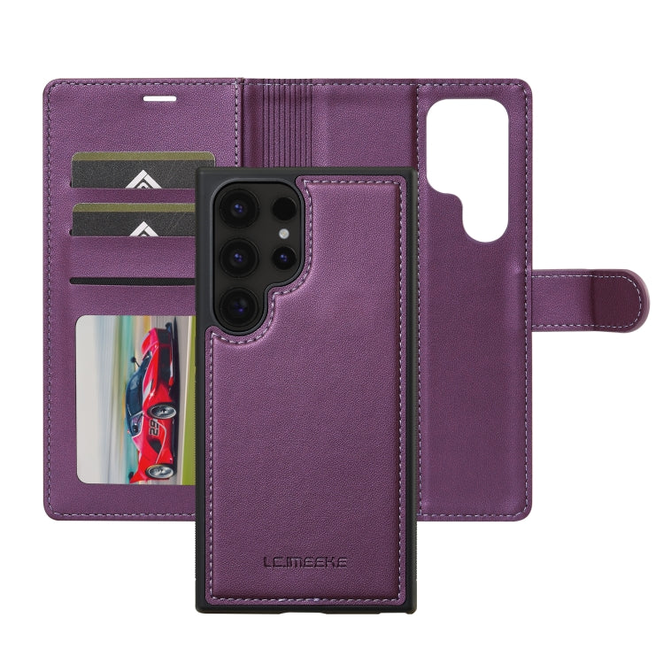 Pour Samsung Galaxy S24 Ultra 5G LC.IMEEKE Série L2 Coque de téléphone amovible en cuir PU avec MagSafe et cordon (violet)