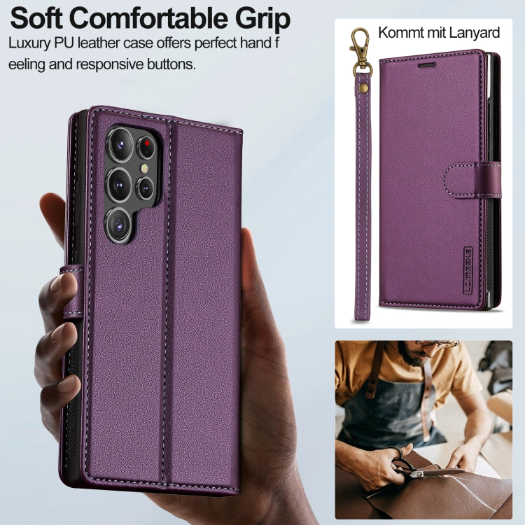 Pour Samsung Galaxy S24 Ultra 5G LC.IMEEKE Série L2 Coque de téléphone amovible en cuir PU avec MagSafe et cordon (violet)
