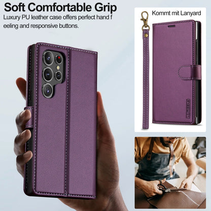 Pour Samsung Galaxy S24 Ultra 5G LC.IMEEKE Série L2 Coque de téléphone amovible en cuir PU avec MagSafe et cordon (violet)