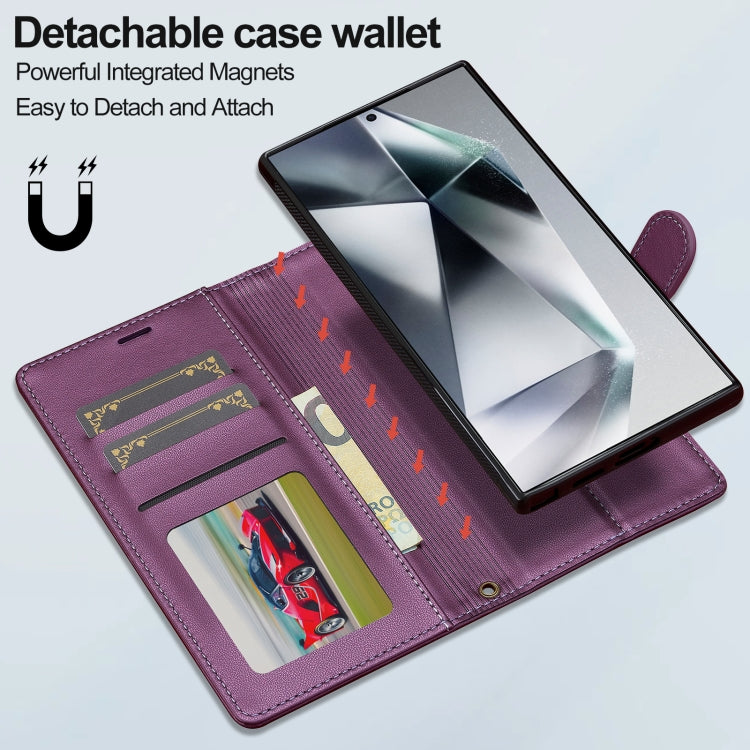 Pour Samsung Galaxy S24 Ultra 5G LC.IMEEKE Série L2 Coque de téléphone amovible en cuir PU avec MagSafe et cordon (violet)