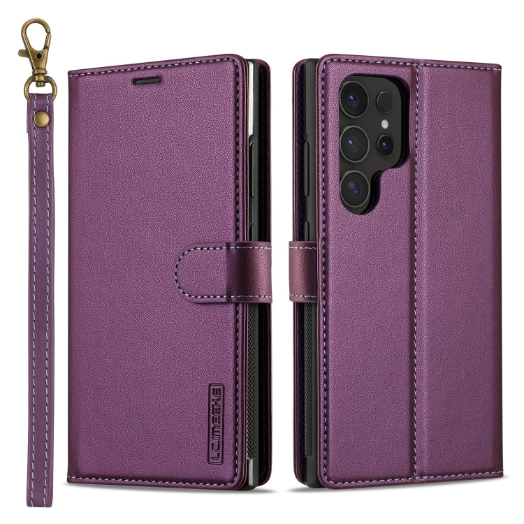 Pour Samsung Galaxy S24 Ultra 5G LC.IMEEKE Série L2 Coque de téléphone amovible en cuir PU avec MagSafe et cordon (violet)