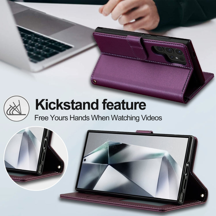 Pour Samsung Galaxy S24 Ultra 5G LC.IMEEKE Série L2 Coque de téléphone amovible en cuir PU avec MagSafe et cordon (violet)