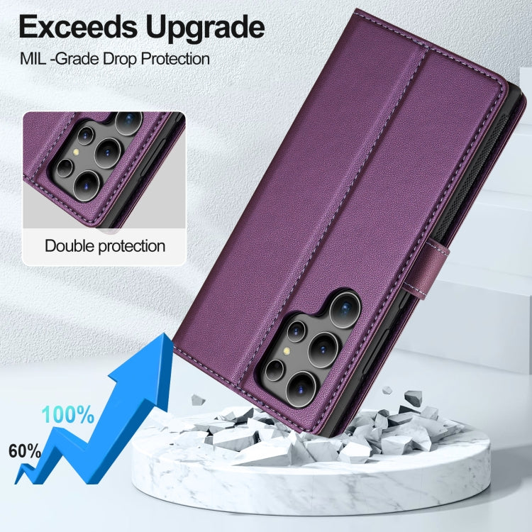 Pour Samsung Galaxy S24 Ultra 5G LC.IMEEKE Série L2 Coque de téléphone amovible en cuir PU avec MagSafe et cordon (violet)