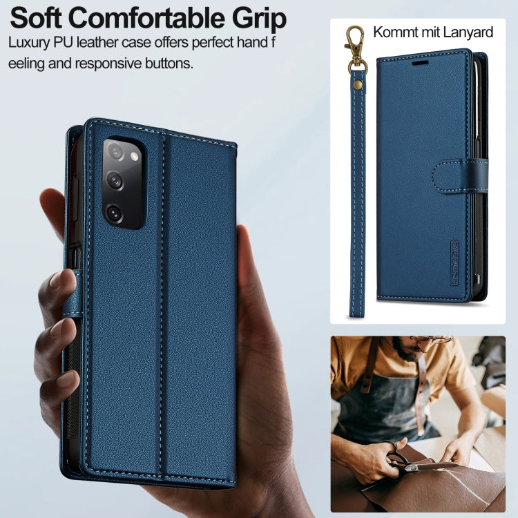 For Samsung Galaxy S20 FE 5G LC.IMEEKE L2 Series Detachable Magsafe PU Phone Case with Lanyard(Blue)