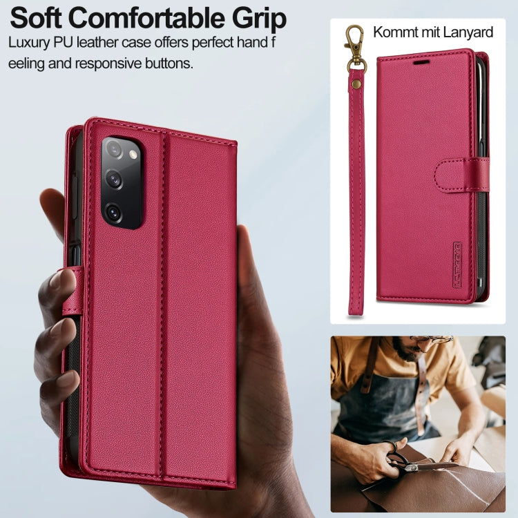 Pour Samsung Galaxy S20 FE 5G LC.IMEEKE L2 Series Étui de téléphone en PU détachable Magsafe avec cordon (rouge)